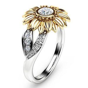 18K Gold Diamond Sterling Silver Sunflower Ring